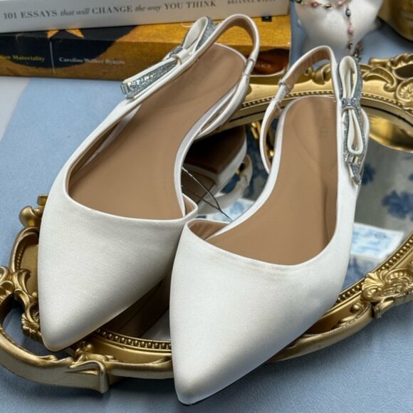 🆕 TED BAKER 🧿 NWOB Jane Bow Slingback Half d'Orsay Pointed Flat, White - Sz 8 - Picture 13 of 16